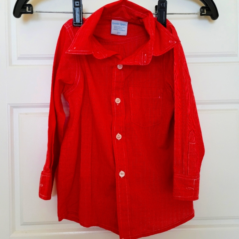 Boys Red Button Down Long Sleeve Shirt
